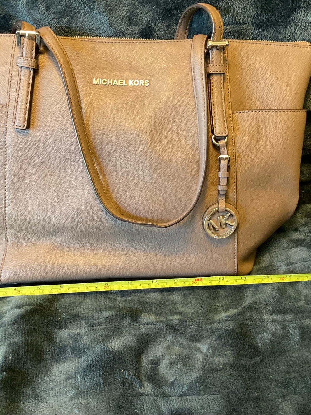 Michael Kors Taupe Saffiano Leather Tote with MK Charm